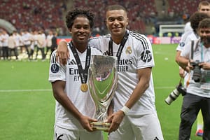 kylian mbappé - szokodi academy media Kylian Mbappé első trófeáját szerezte meg Real Madrid színeiben. Fotó/ Szokodi László